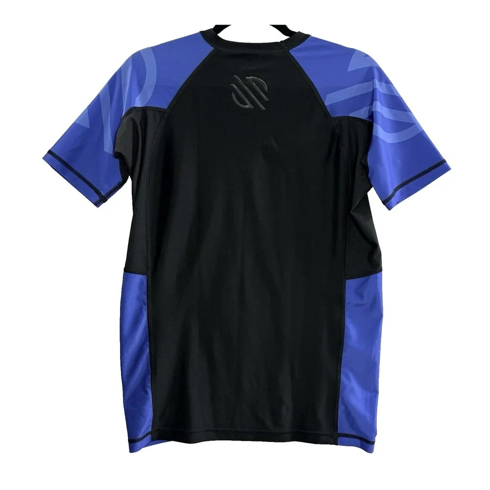 SANABUL Men Rash Guard Short Sleeve Compression Top Sz M Blue Black‎ Swim 60-17